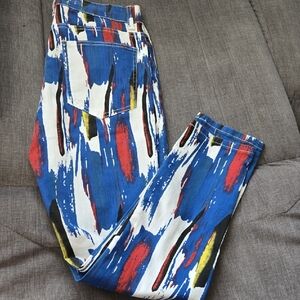 Vibrant Abstract Brushstroke Leggings - Blue, Red, White, Yellow, Black